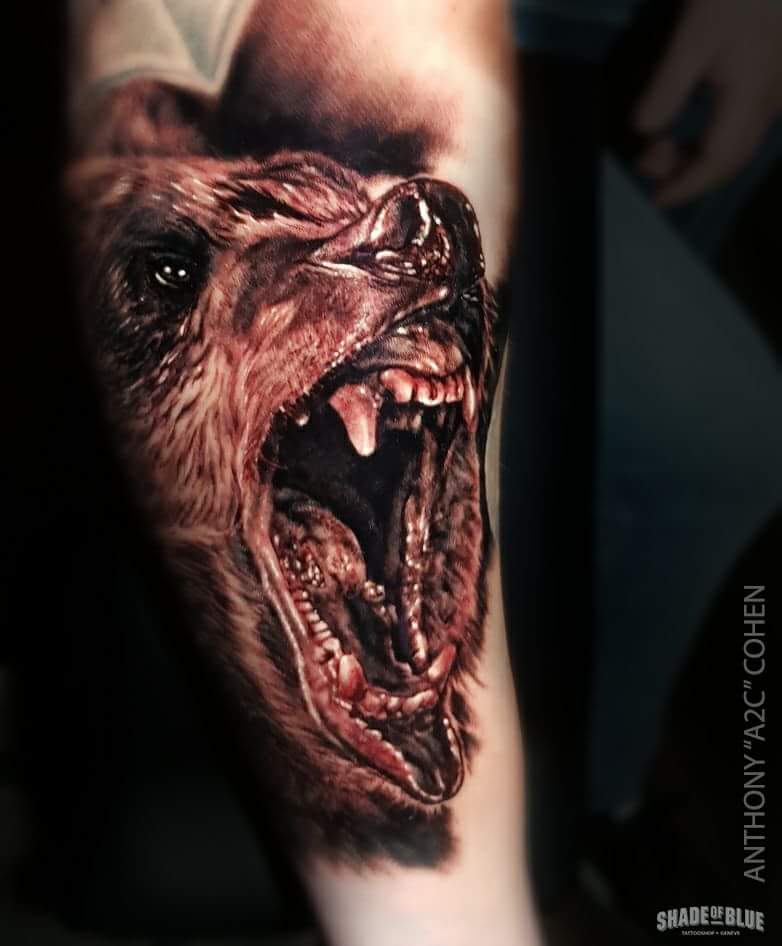 Tatouage realiste animaux ours noir et gris